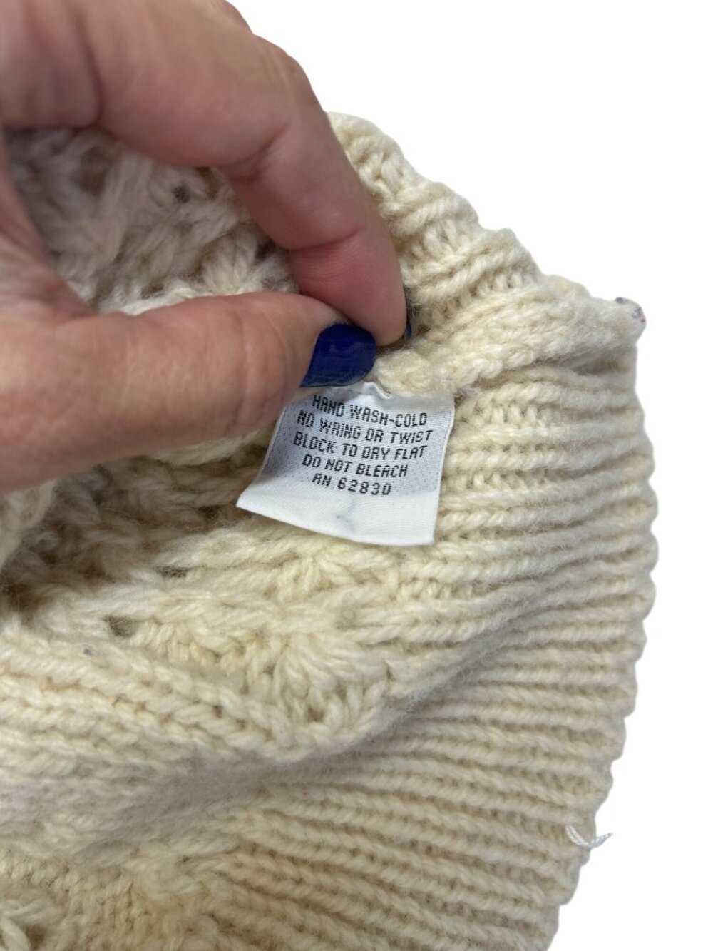 Vtg Lands’ End Irish Aran Cable Knit Fisherman Sweater Women’s L 100% Wool Cream - Picture 10 of 11